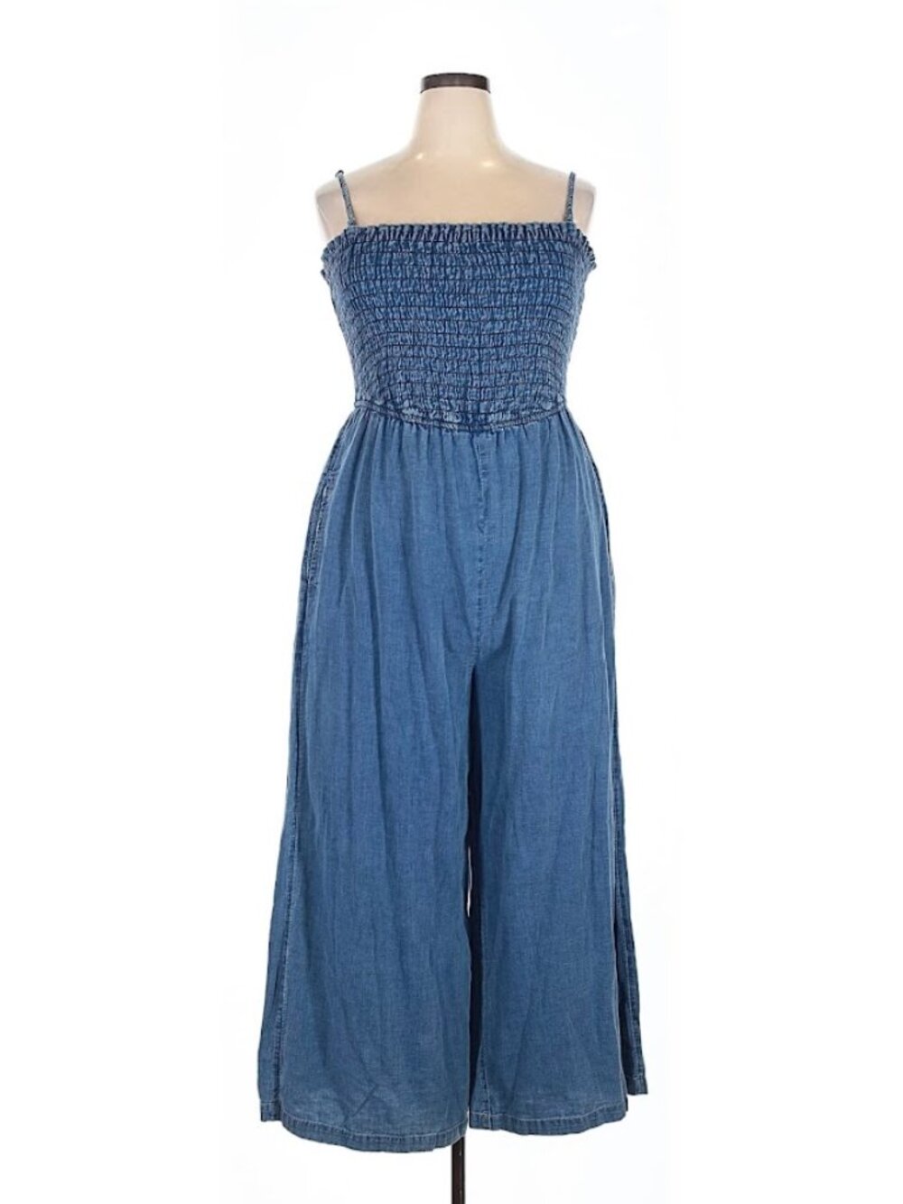 Pilcro by Anthropologie Smocked Chambray Denim Jumpsuit with Pockets XL